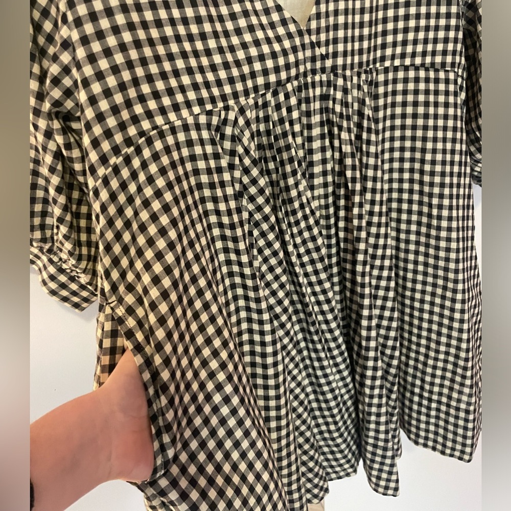 Checkered V Neck Crossover Babydoll Dress - Picture 4 of 4